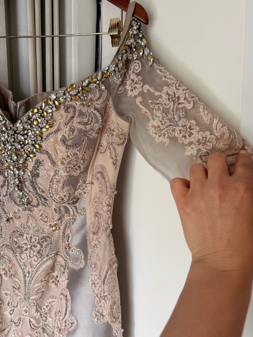 Elie Saab One-Shoulder Embellished Lace Cocktail Dress in Blush Champagne - Picture 3 of 3